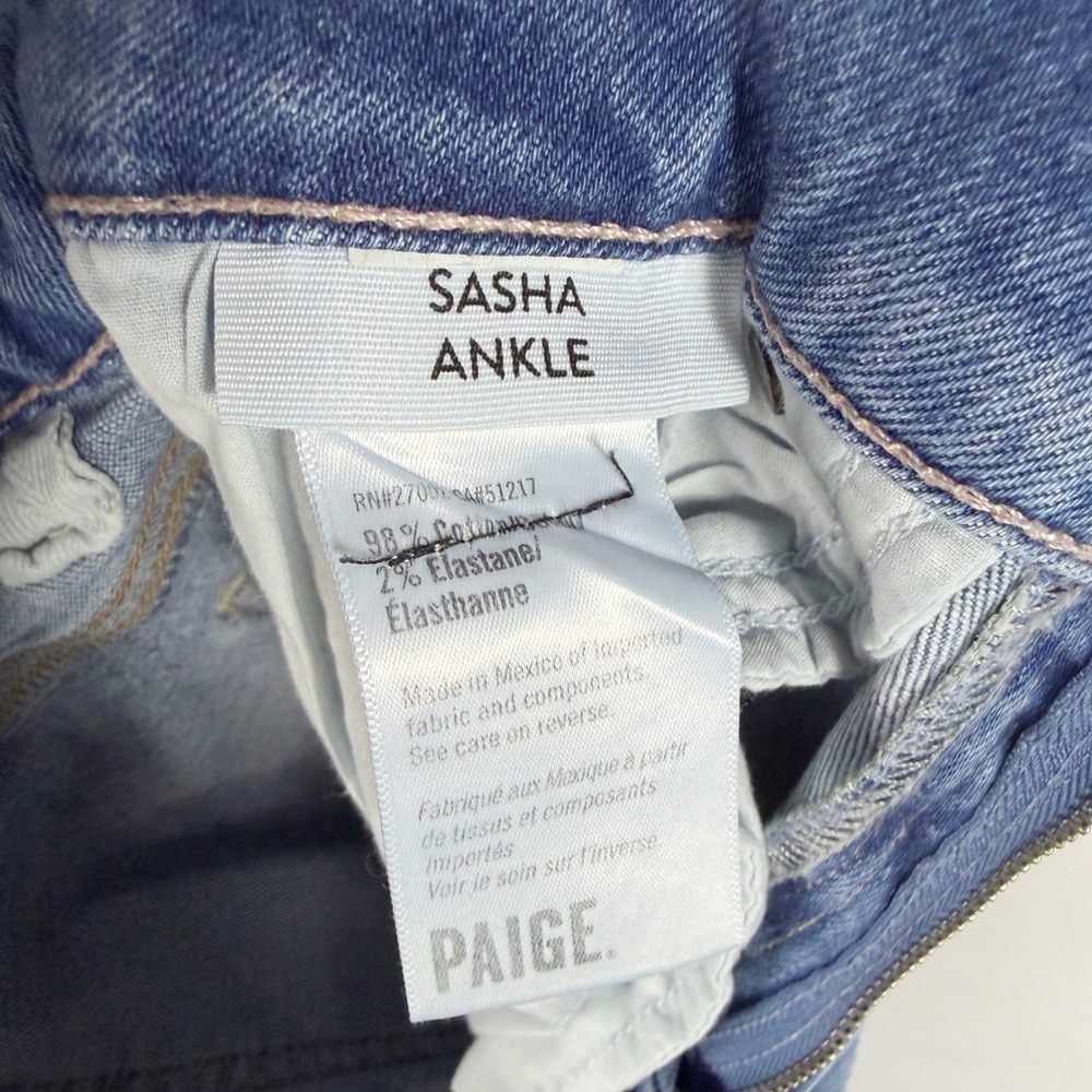 Paige Sasha Ankle Jeans Cuffed Wide Leg Blue High Rise Cropped Denim Womens 27 - Picture 14 of 14